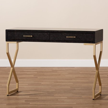 Baxton Studio Carville Dark Upholstered Gold Finished 2-Drawer Console Table 153-9203